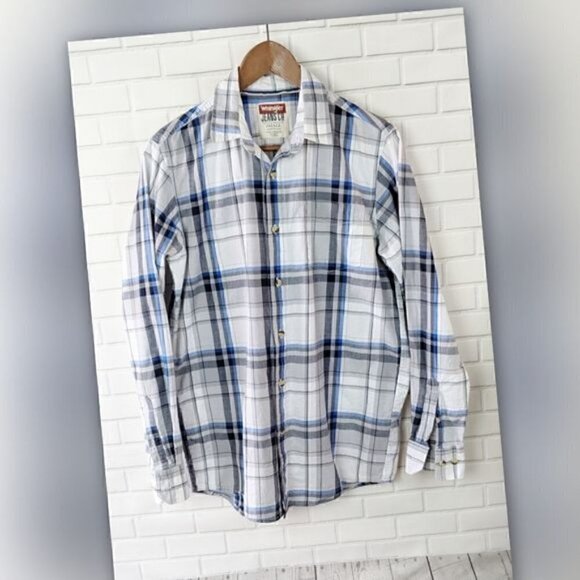 Wrangler Other - Wrangler‎ Jeans Co Blue Gray Button Up Shirt Men's Small